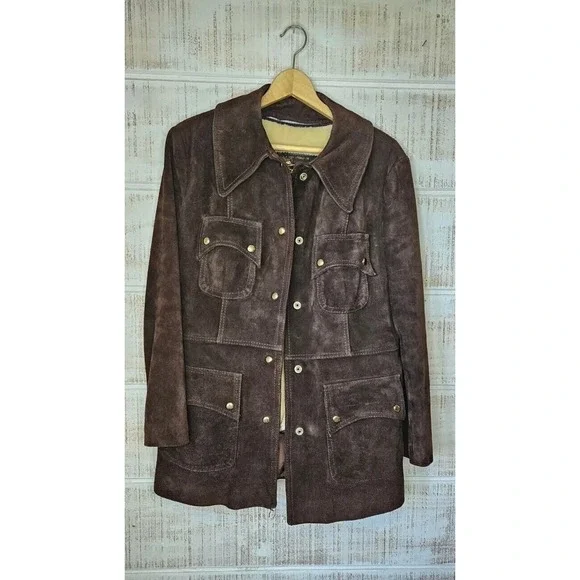 Montgomery Ward suede Heavy leather Sherpa Lined‎ Coat Vintage - Picture 4 of 14